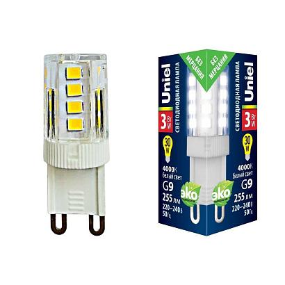 LED-JCD-3W/4000K/G9/CL GLZ09TR Лампа светодиодная, прозрачная. Белый свет (4000К). Картон. ТМ Uniel. купить в Алматы svet.kz