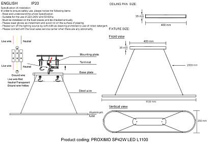 светильник подвесной crystal lux светильник подвесной proximo sp42w led l1100 black crystal lux 3530/242, доставка по Казахстану 
