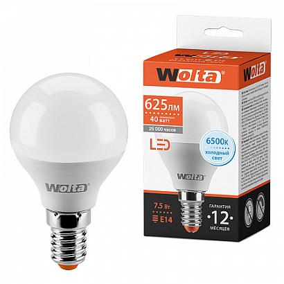 Светодиодная лампа WOLTA 25W45GL7.5E14   Шар   G45 7.5Вт 625лм 6500К Е14 1/50 купить в Алматы svet.kz