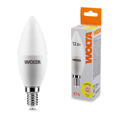 Светодиодная лампа WOLTA 25YC12E14  Свеча  C37 12Вт 1050лм 3000К Е14 1/50 купить в Алматы svet.kz