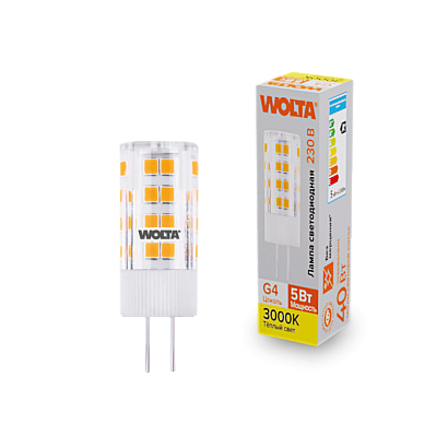 "Светодиодная лампа  WOLTA WSTD-JC-220V5W3KG4-C (керамика) ""Капсульная"" JC 5Вт 460лм 3000K G4 1/10/100/1000" купить в Алматы svet.kz