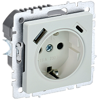BRITE Роз. с з/к/ш 16А с USB A+C 18Вт РЮш11-1-БрЖ жемч. IEK 
