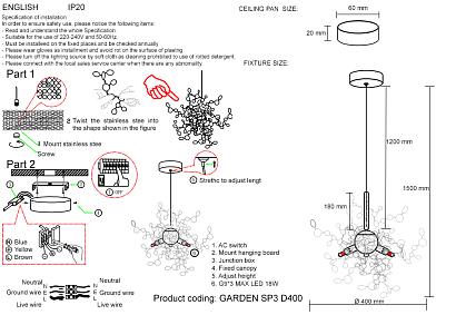 светильник подвесной crystal lux garden sp3 d400 chrome crystal lux 1861/203, доставка по Казахстану 