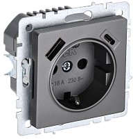 BRITE Роз. с з/к/ш 16А с USB A+C 18Вт РЮш11-1-БрС сталь IEK 