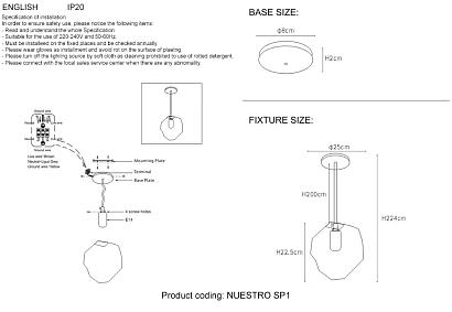 светильник подвесной crystal lux nuestro sp1 chrome/blue crystal lux 3420/201, доставка по Казахстану 