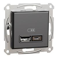 USB РОЗЕТКА A+С, 5В/2,4А, 2х5В/1,2 А, механизм, АНТРАЦИТ ASFORA 