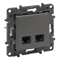 NILOE STEP Информационная розетка двойная 2XRJ45 Кат.5e UTP, цвет Сталь