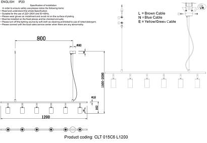 люстры светильник потолочный crystal lux clt 015c6 l1200 bl crystal lux 1400/235, доставка по Казахстану 