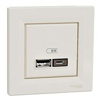 USB РОЗЕТКА A+С, 5В/2,4 А, 2х5В/1,2 А, в сборе, КРЕМОВЫЙ ASFORA 