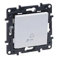 NILOE STEP Выключатель без фиксации -кнопка- 6А 250В с подсветкой и символом -звонок-.Безвинтовые зажимы, цвет Белый