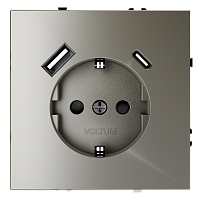 Розетка встраиваемая VOLTUM S70 с заземлением и защитными шторками, 16А, с USB, A+С, (шелк) VLS040504 