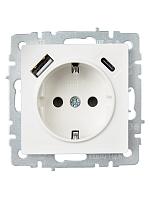 BRITE Роз. с з/к/ш 16А с USB A+C 18Вт РЮш11-1-БрЖ жемч. IEK 