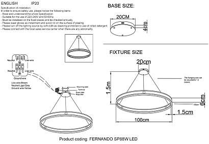 подвесной светильник crystal lux fernando sp88w led black/gold crystal lux 0621/301n, доставка по Казахстану 
