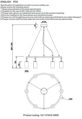 люстры светильник подвесной crystal lux clt 015c6 d600 bl crystal lux 1400/249, доставка по Казахстану 