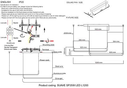 светильник подвесной crystal lux светильник подвесной suave sp35w led l1200 black crystal lux 2990/235, доставка по Казахстану 