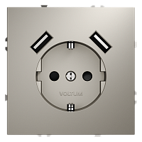 Розетка встраиваемая VOLTUM S70 с заземлением и защитными шторками, 16А, с USB, A+A, (кашемир) VLS040403 