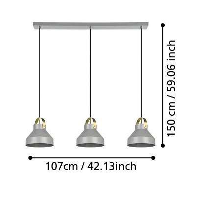 люстры 390227 люстра estepona, 3x40w (e27), сталь, серый, матовая латунь, доставка по Казахстану 