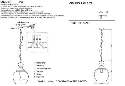 светильник подвесной crystal lux constancia sp1 brown crystal lux 0390/201, доставка по Казахстану 