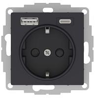 ATLASDESIGN РОЗЕТКА 16А c 2 USB A+С, 5В/2,4А/3,0А, 2х5В/1,5А, механизм, КАРБОН 