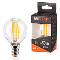 Светодиодная лампа  WOLTA FILAMENT 25Y45GLFT5E14  Шар  G45 5Вт 545лм 3000К E14 1/10/50 купить в Алматы svet.kz
