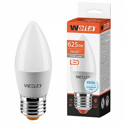 Светодиодная лампа WOLTA 25WC7.5E27   Свеча   C37 7.5Вт 625лм 6500К Е27 1/50 купить в Алматы svet.kz