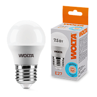 Светодиодная лампа WOLTA 25W45GL7.5E27   Шар   G45 7.5Вт 625лм 6500К Е27 1/50 купить в Алматы svet.kz