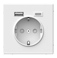 Розетка с USB+USB type C Systeme Electric ARTGALLERY, скрытый монтаж, с заземлением, со шторками, белый 