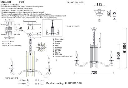 люстра crystal lux люстра aurelio 0210/308, доставка по Казахстану 
