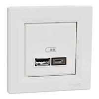 USB РОЗЕТКА A+С, 5В/2,4 А, 2х5В/1,2 А, в сборе, БЕЛЫЙ ASFORA 