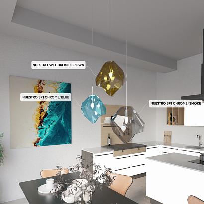 светильник подвесной crystal lux nuestro sp1 chrome/blue crystal lux 3420/201, доставка по Казахстану 