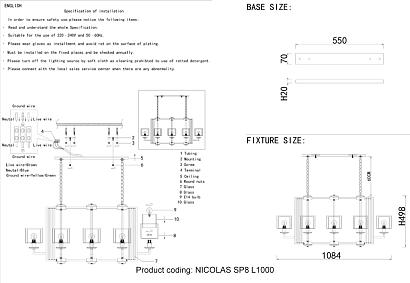 подвесной светильник crystal lux nicolas 3400/308l, доставка по Казахстану 