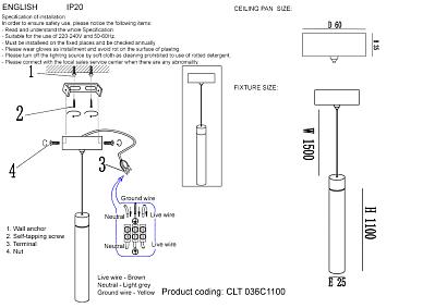 светильник подвесной crystal lux clt 036c1100 wh crystal lux 1400/207, доставка по Казахстану 